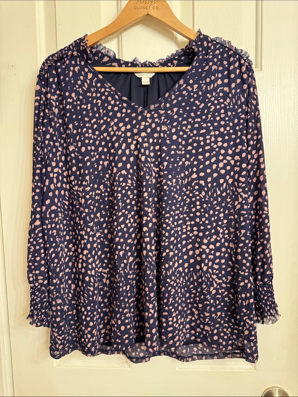 Cato Navy Blouse with Pink Spot Print